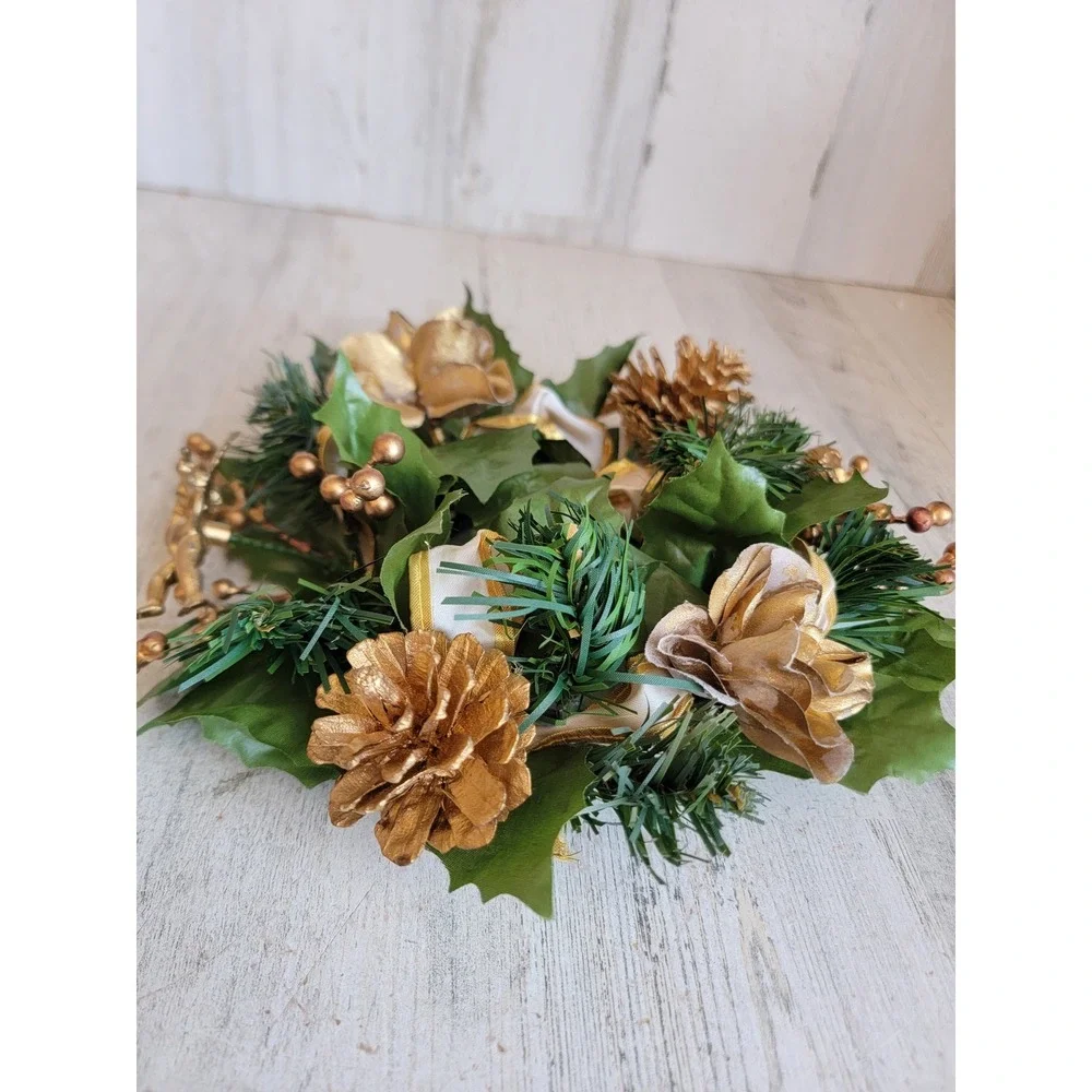 Rustic miniature wreath Angel Cherub Golden hanging Xmas home decor